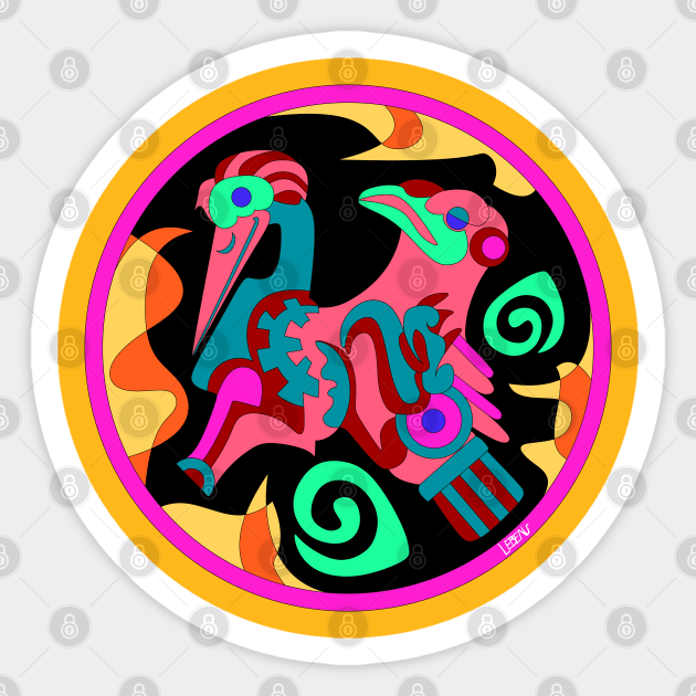 pelican glyph in mexican totonac pattern art Sticker by jorge_lebeau